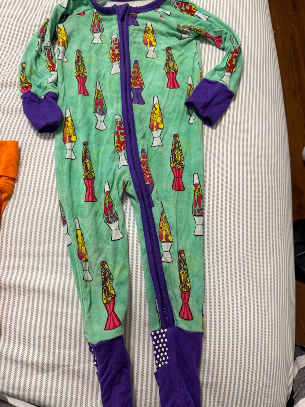 Kids Green Lava Lamp One-Piece Pajamas with Purple Trim